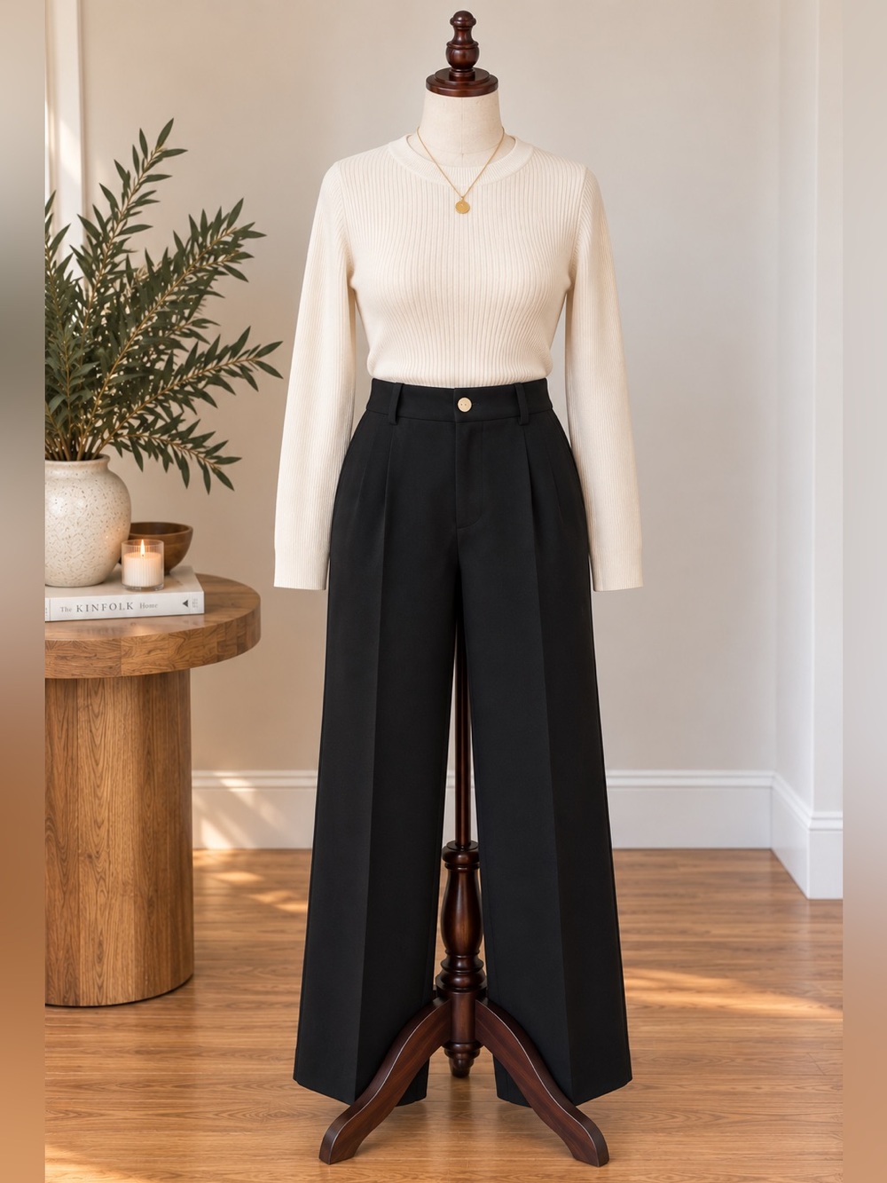 Black High Waist Tailored Straight Leg Cropped Pants US 6 Office Siren Corporate